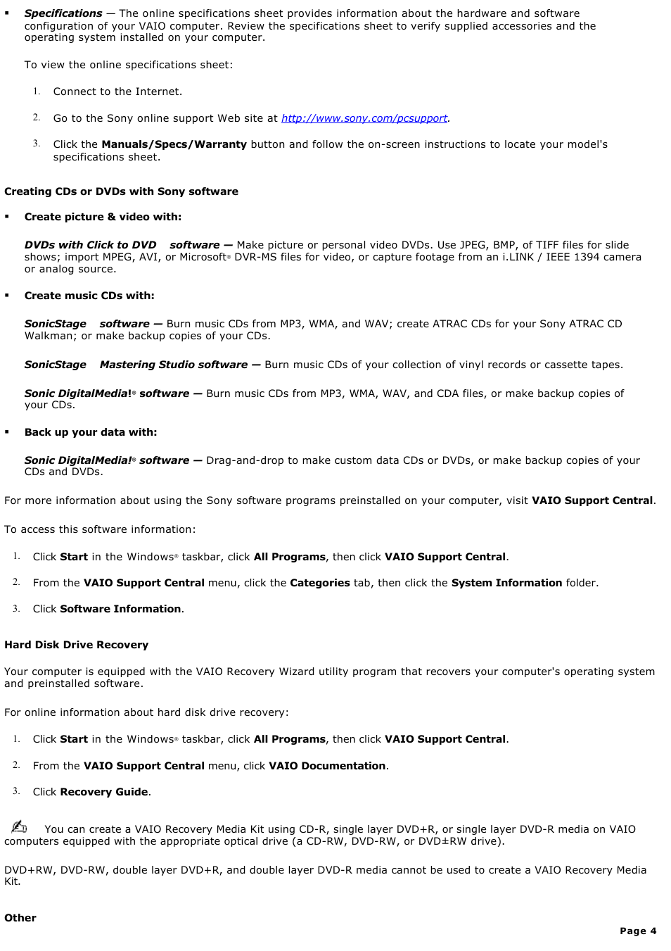 Sony VGC-RB51M User Manual | Page 4 / 131