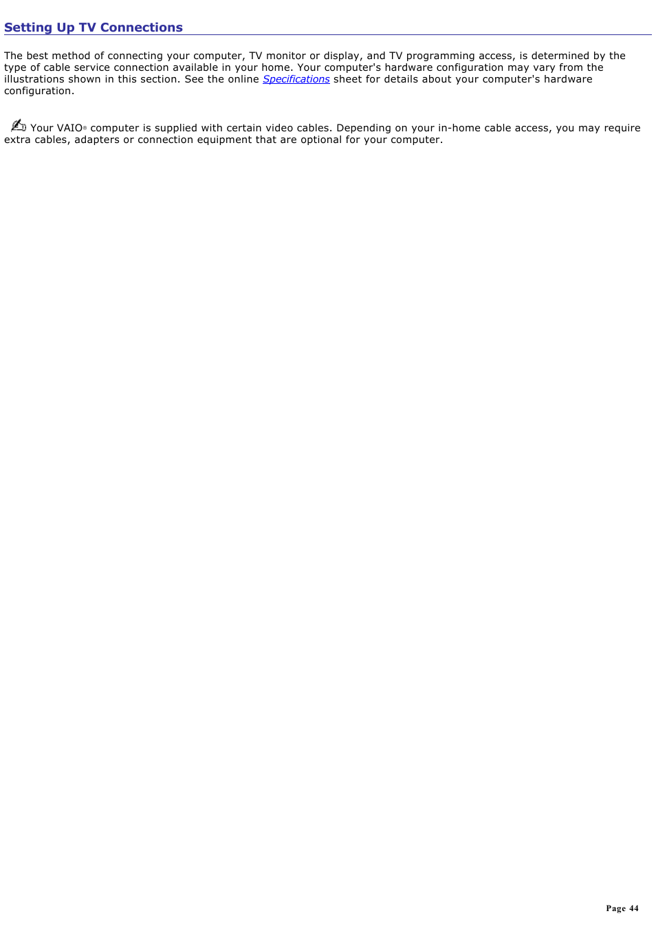 Setting up tv connections | Sony VGC-RB51M User Manual | Page 44 / 131