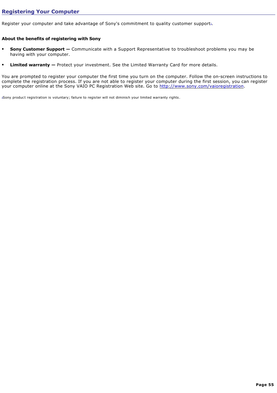 Registering your computer | Sony VGC-RB51M User Manual | Page 55 / 131