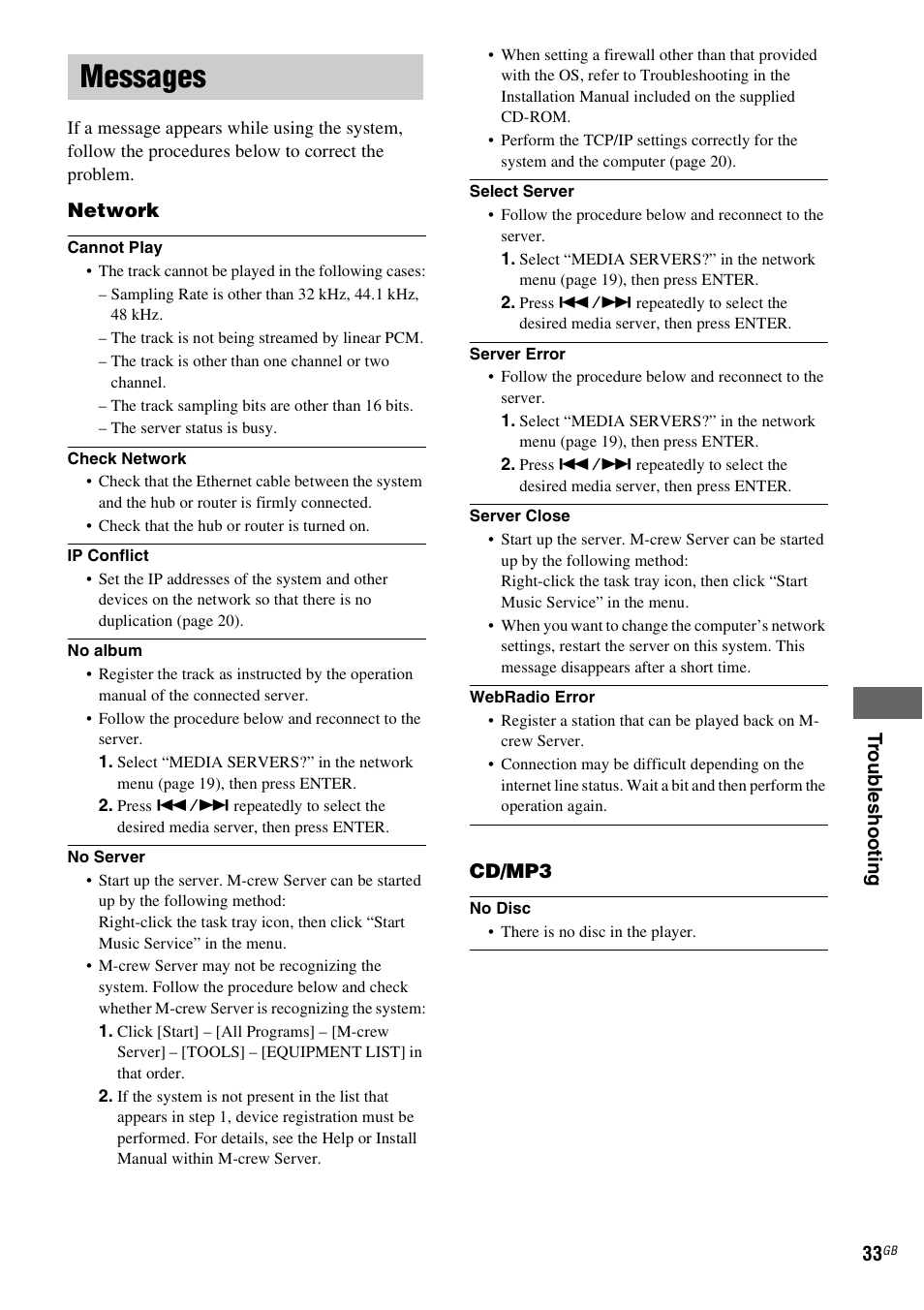 Messages | Sony HCD-CZ1 User Manual | Page 33 / 40