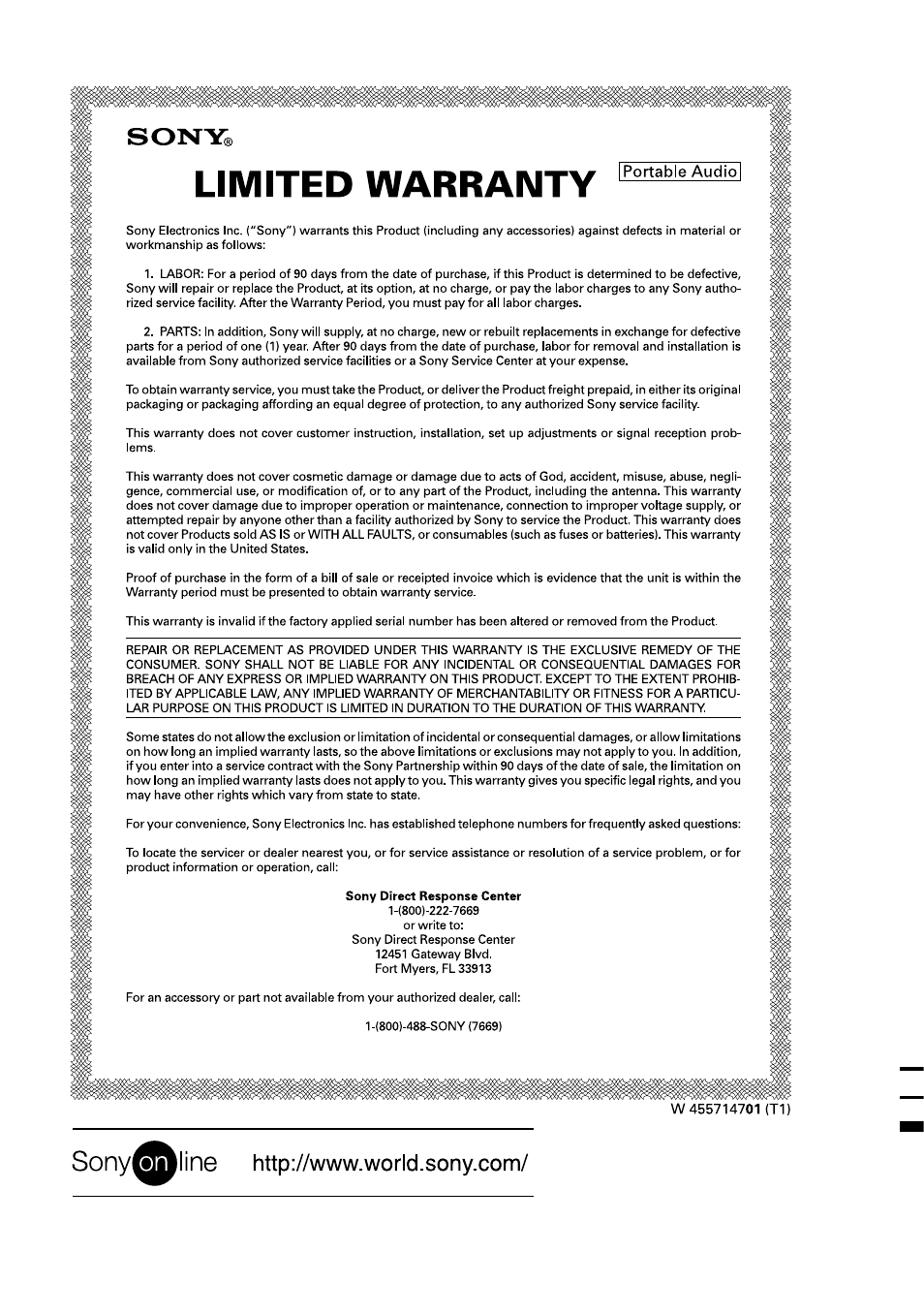 Sony corporation, This warranty is valid only in the united states | Sony D-EJ621 User Manual | Page 24 / 24