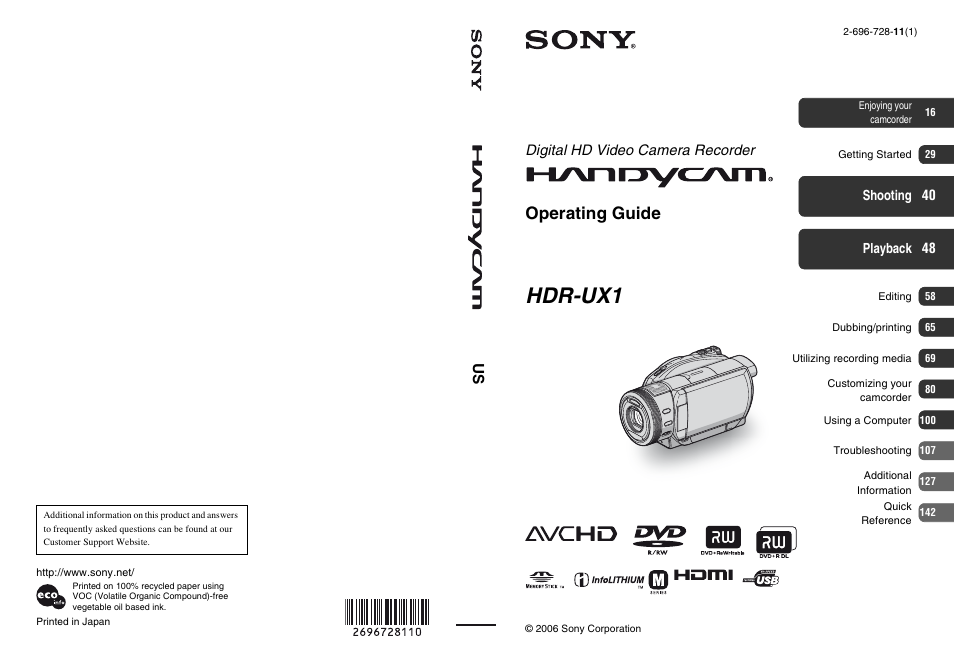 Sony HDR-UX1 User Manual | 155 pages