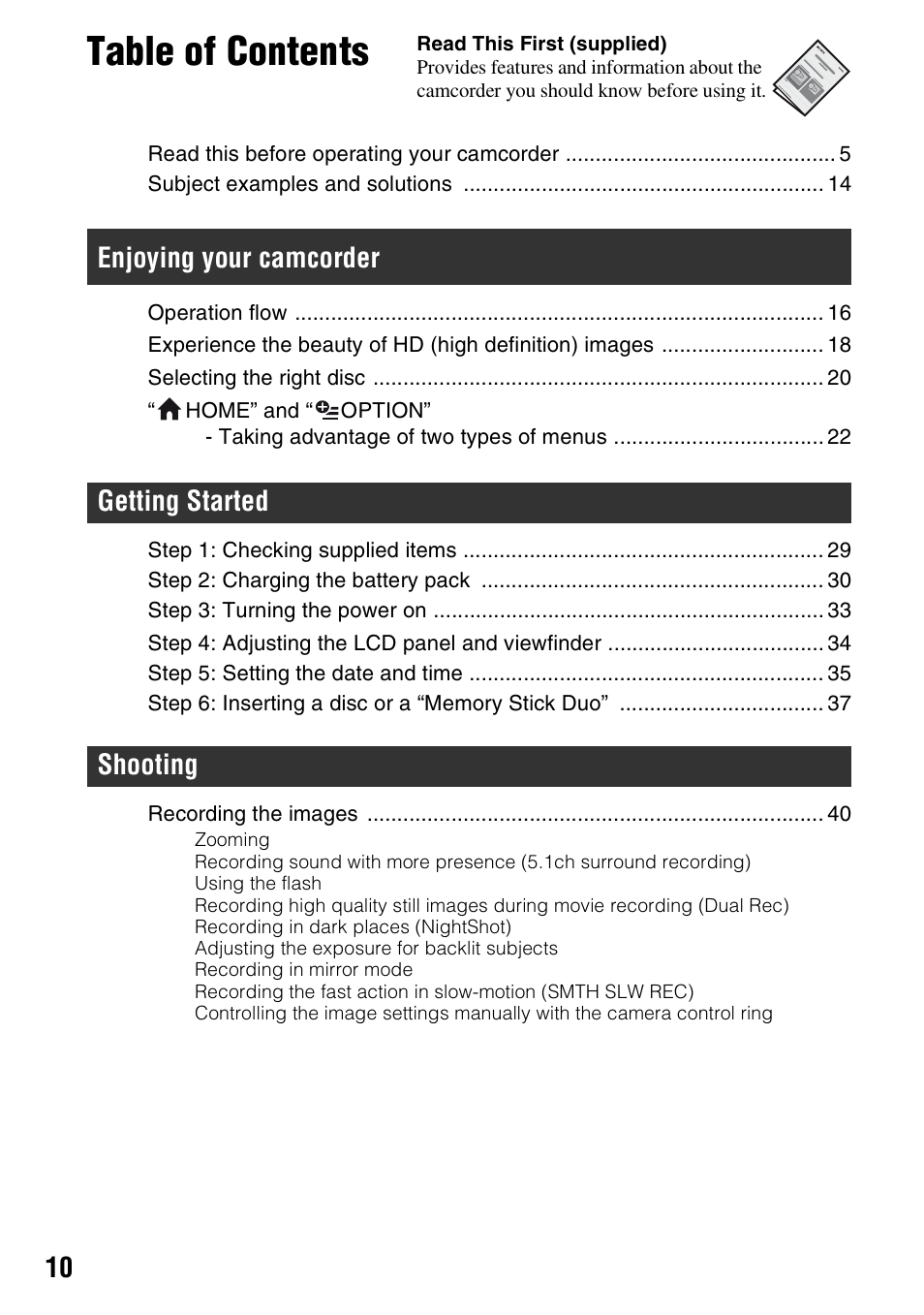 Sony HDR-UX1 User Manual | Page 10 / 155