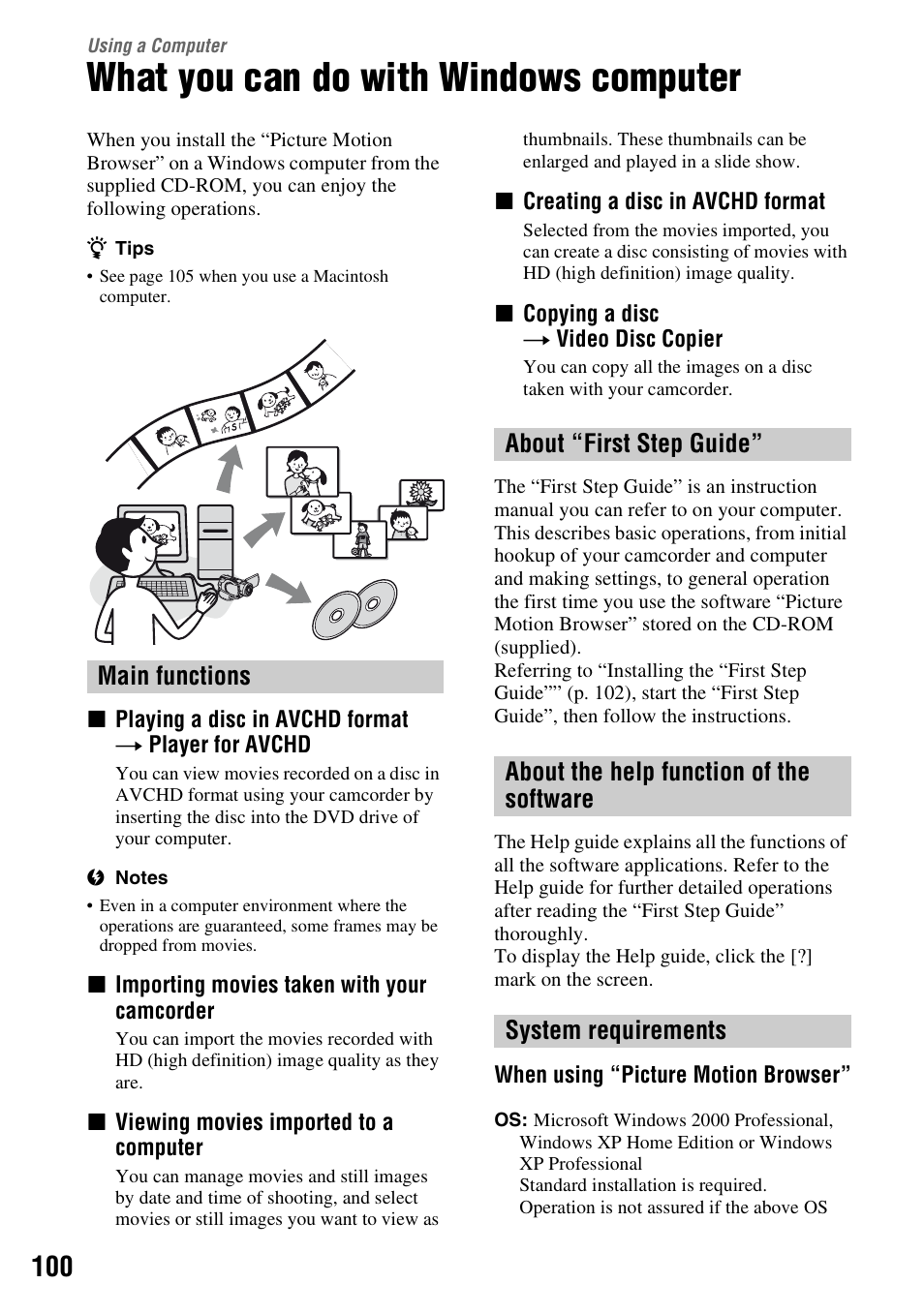 Using a computer, What you can do with windows computer, P. 100) | Sony HDR-UX1 User Manual | Page 100 / 155