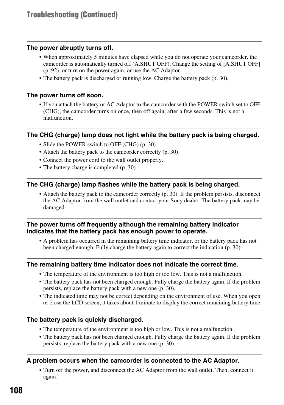 Troubleshooting (continued) | Sony HDR-UX1 User Manual | Page 108 / 155