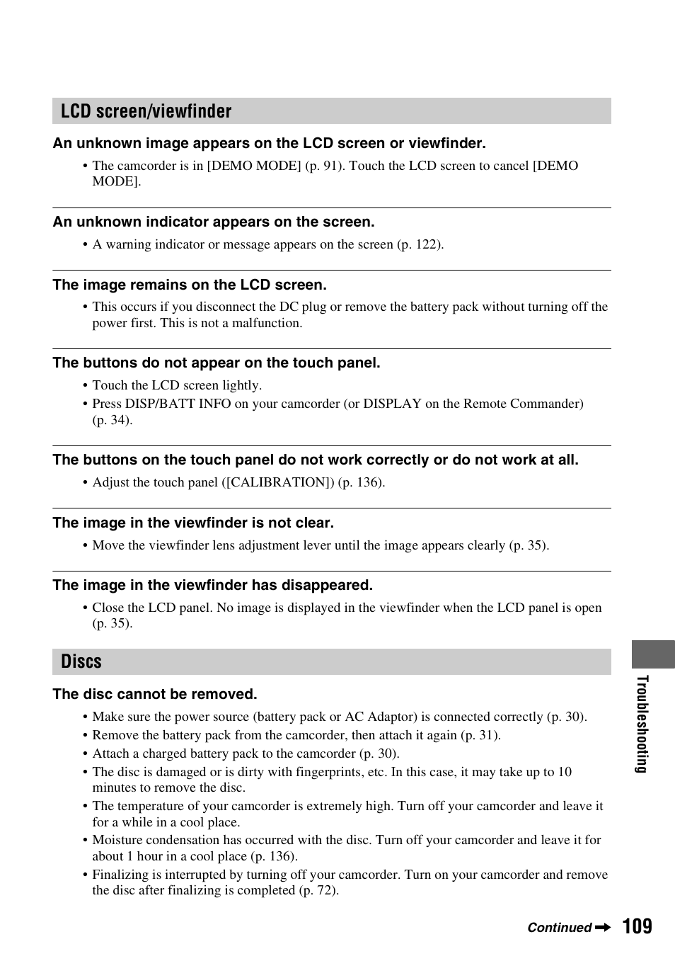 Lcd screen/viewfinder discs | Sony HDR-UX1 User Manual | Page 109 / 155