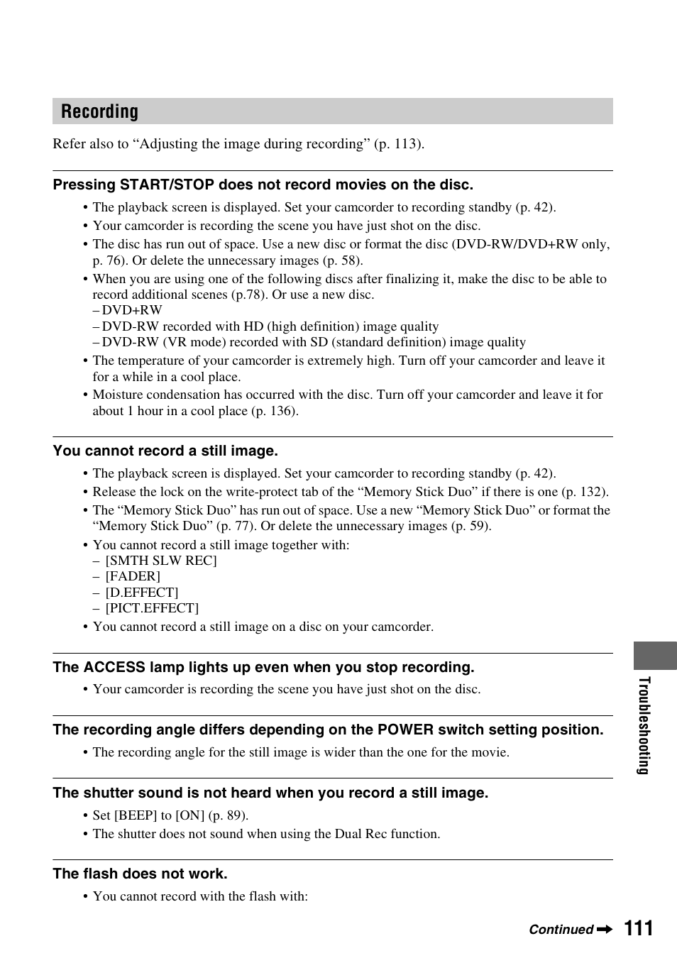 Recording | Sony HDR-UX1 User Manual | Page 111 / 155