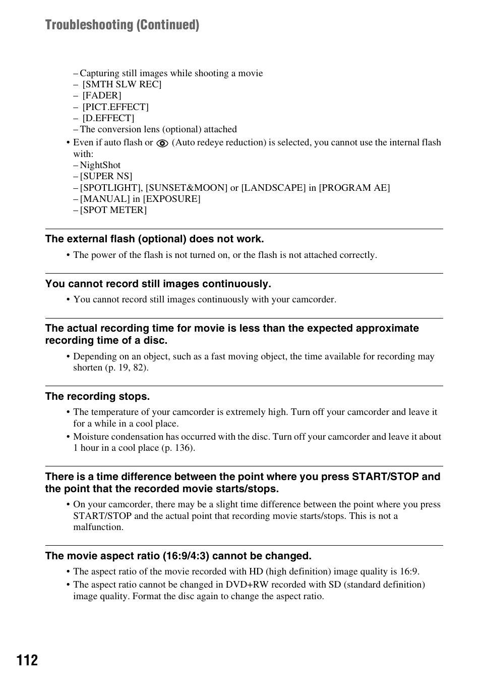 Troubleshooting (continued) | Sony HDR-UX1 User Manual | Page 112 / 155