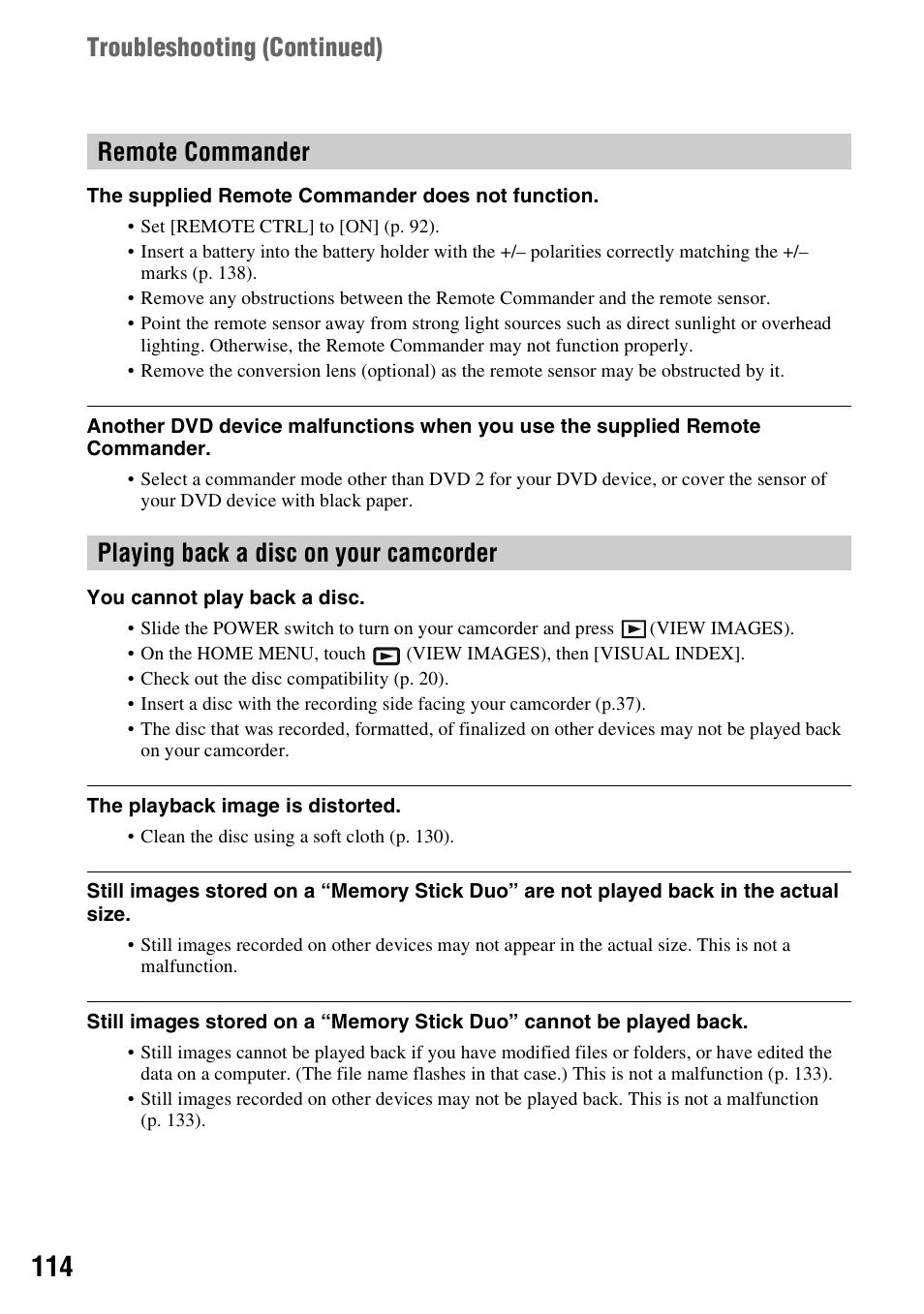 Troubleshooting (continued) | Sony HDR-UX1 User Manual | Page 114 / 155