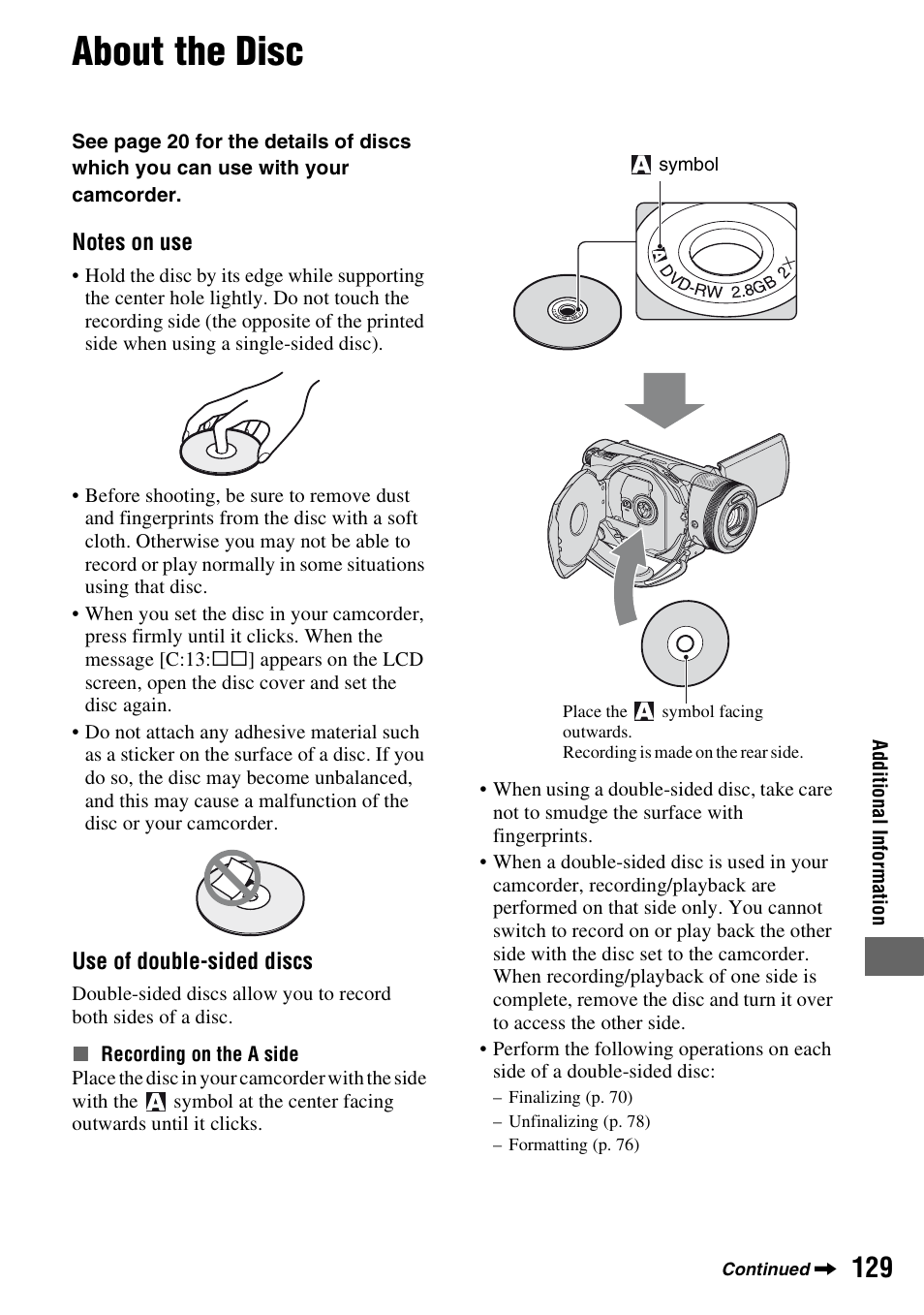 About the disc | Sony HDR-UX1 User Manual | Page 129 / 155