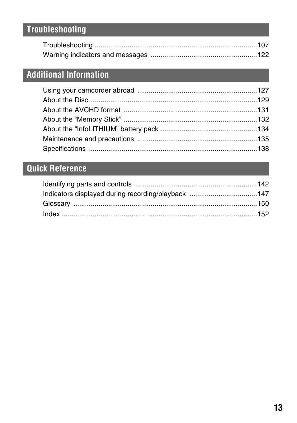 Sony HDR-UX1 User Manual | Page 13 / 155