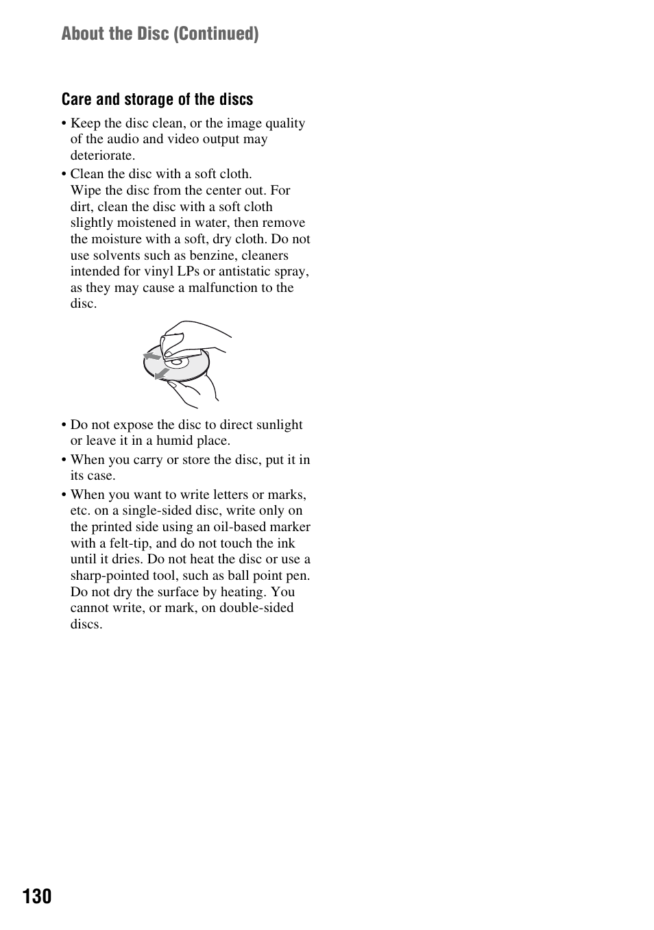 H (p. 130), About the disc (continued) | Sony HDR-UX1 User Manual | Page 130 / 155