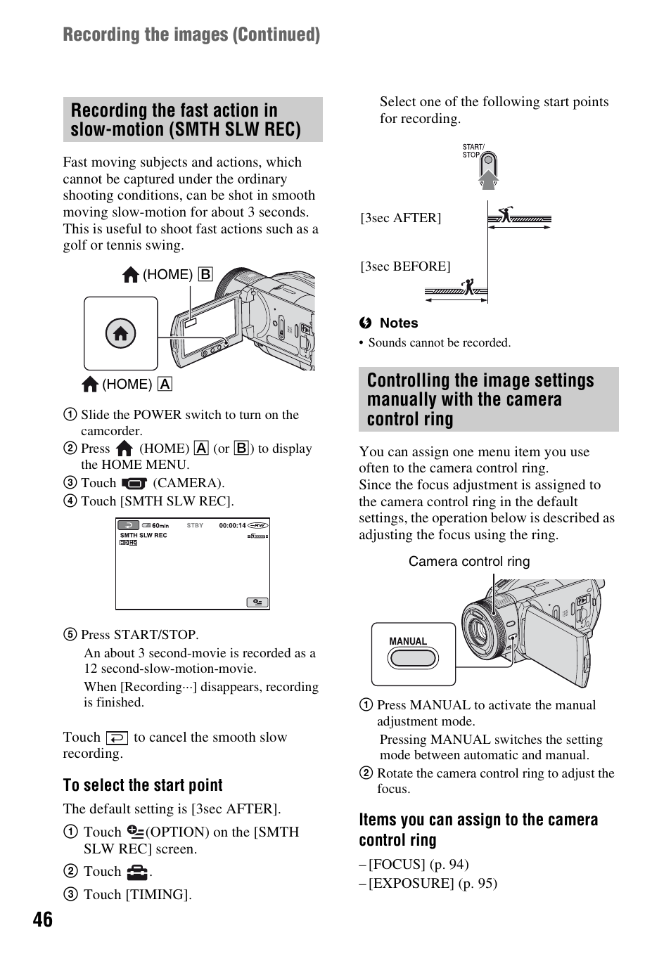 P. 46, Recording the images (continued) | Sony HDR-UX1 User Manual | Page 46 / 155