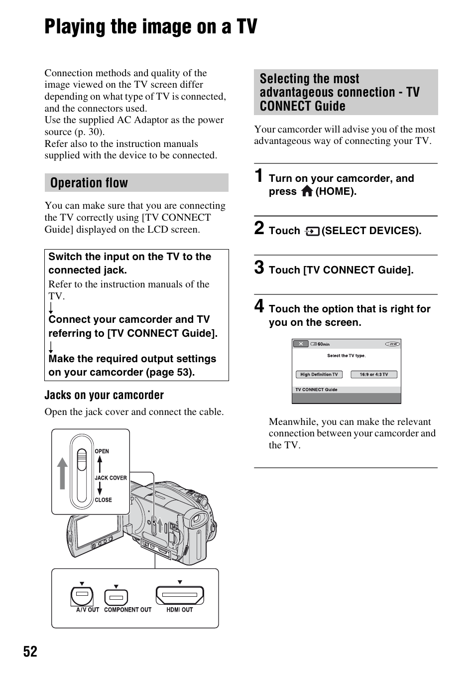 Playing the image on a tv, P. 52), P. 52 | Sony HDR-UX1 User Manual | Page 52 / 155