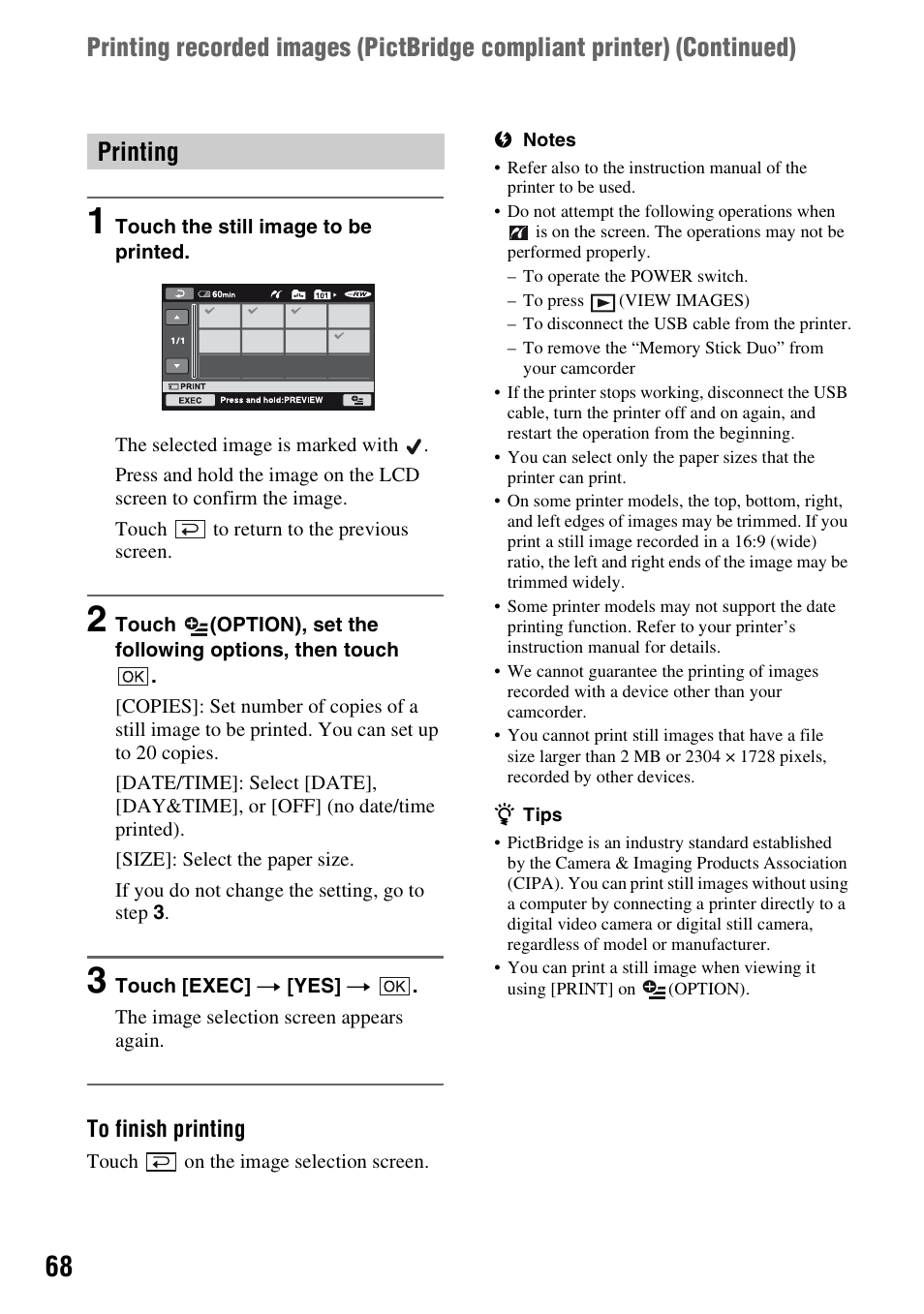 Printing | Sony HDR-UX1 User Manual | Page 68 / 155