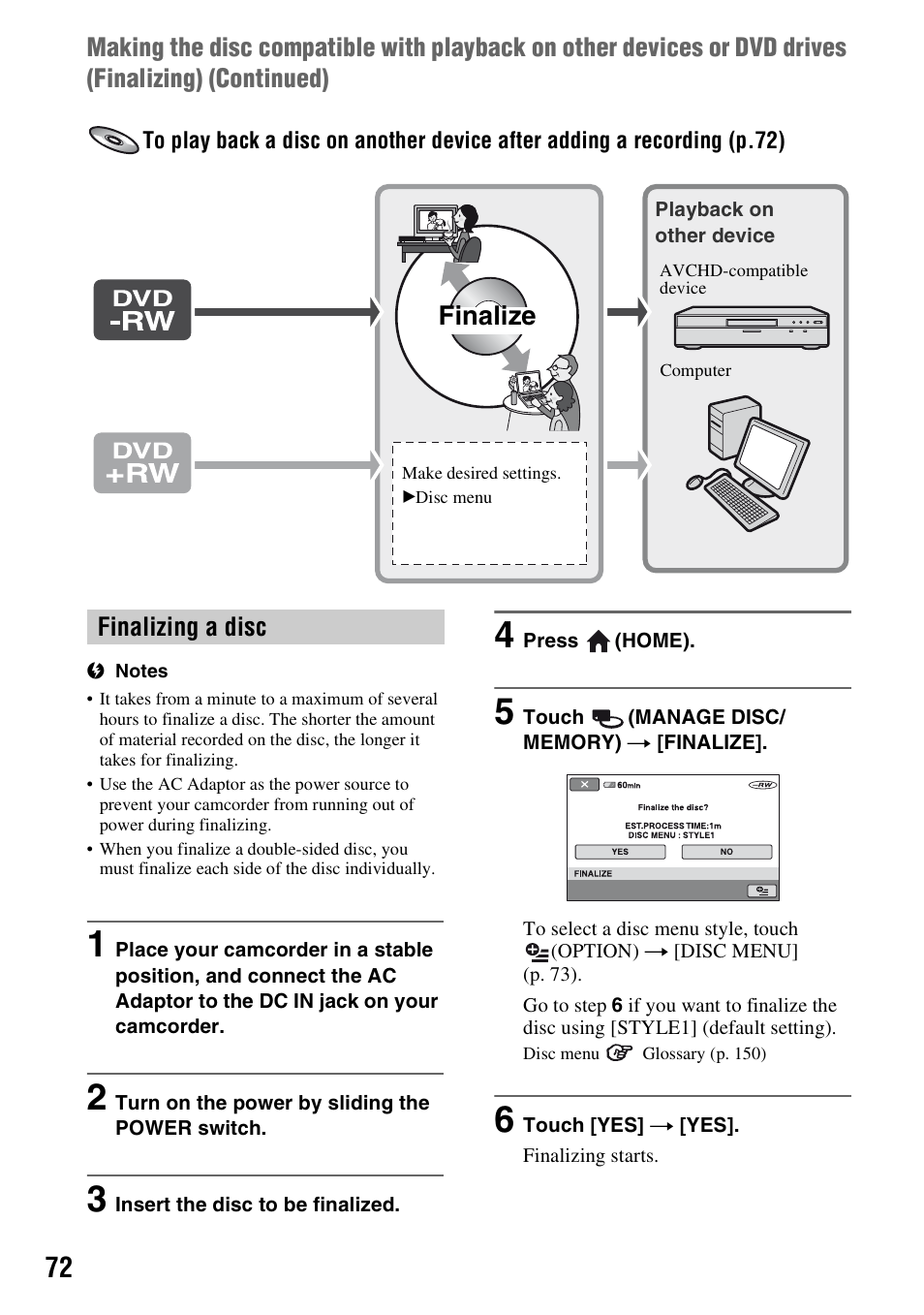 Finalize | Sony HDR-UX1 User Manual | Page 72 / 155