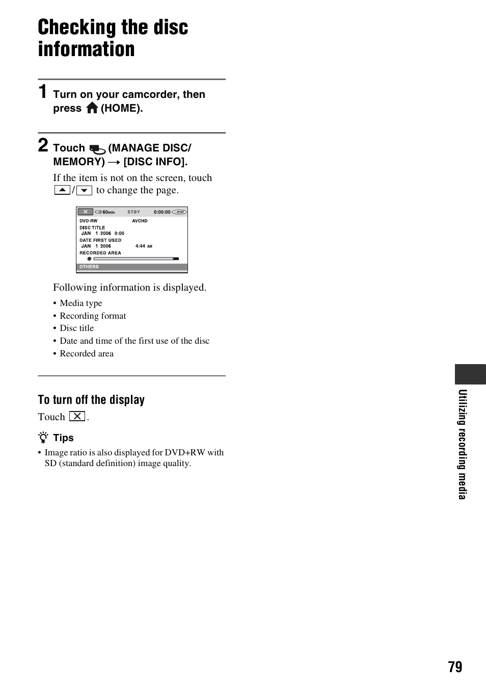 Checking the disc information, P. 79) | Sony HDR-UX1 User Manual | Page 79 / 155