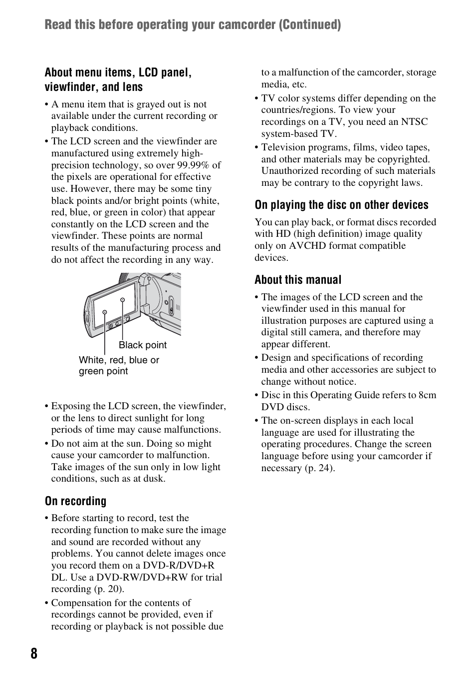 Sony HDR-UX1 User Manual | Page 8 / 155