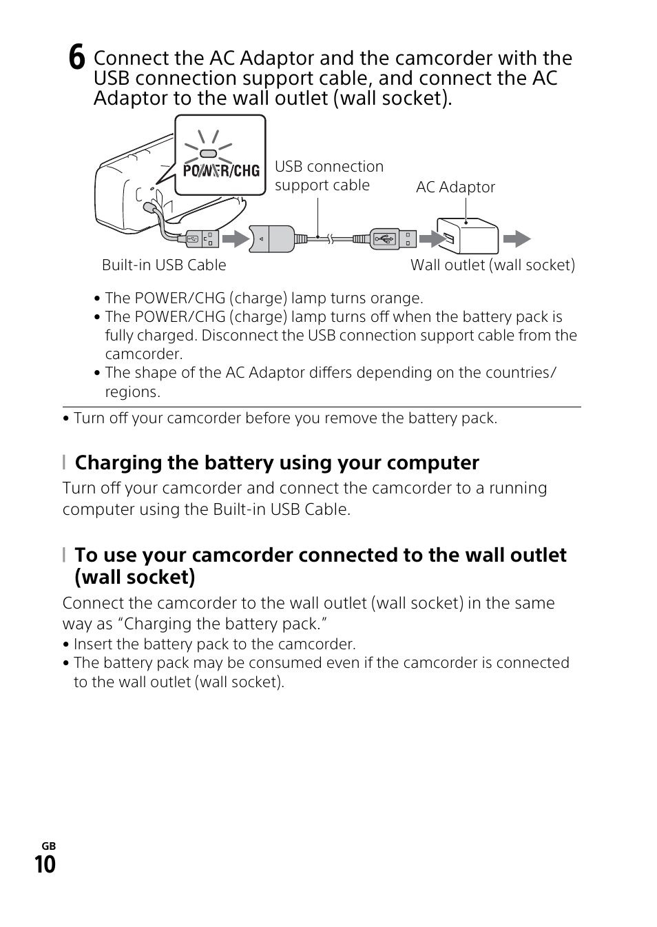 Charging the battery using your computer | Sony HDR-PJ275 User Manual | Page 10 / 32