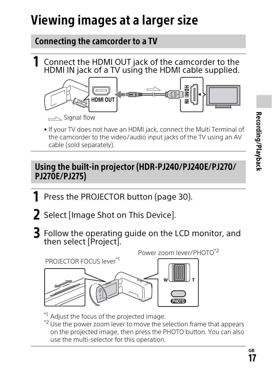 Viewing images at a larger size | Sony HDR-PJ275 User Manual | Page 17 / 32