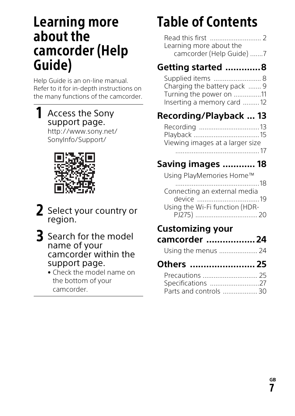 Sony HDR-PJ275 User Manual | Page 7 / 32