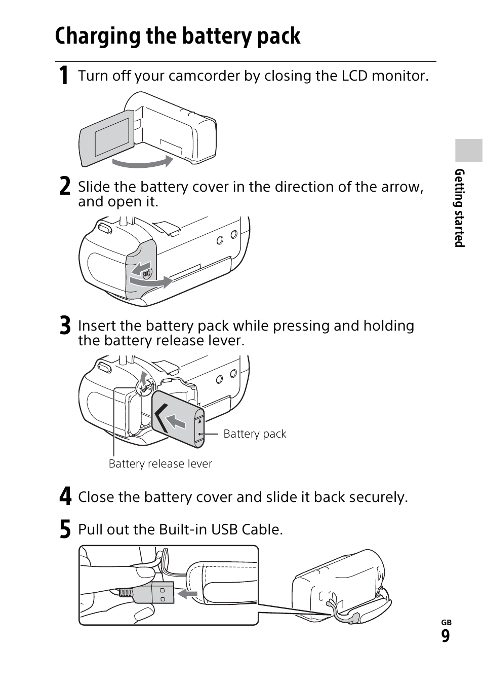 Charging the battery pack | Sony HDR-PJ275 User Manual | Page 9 / 32