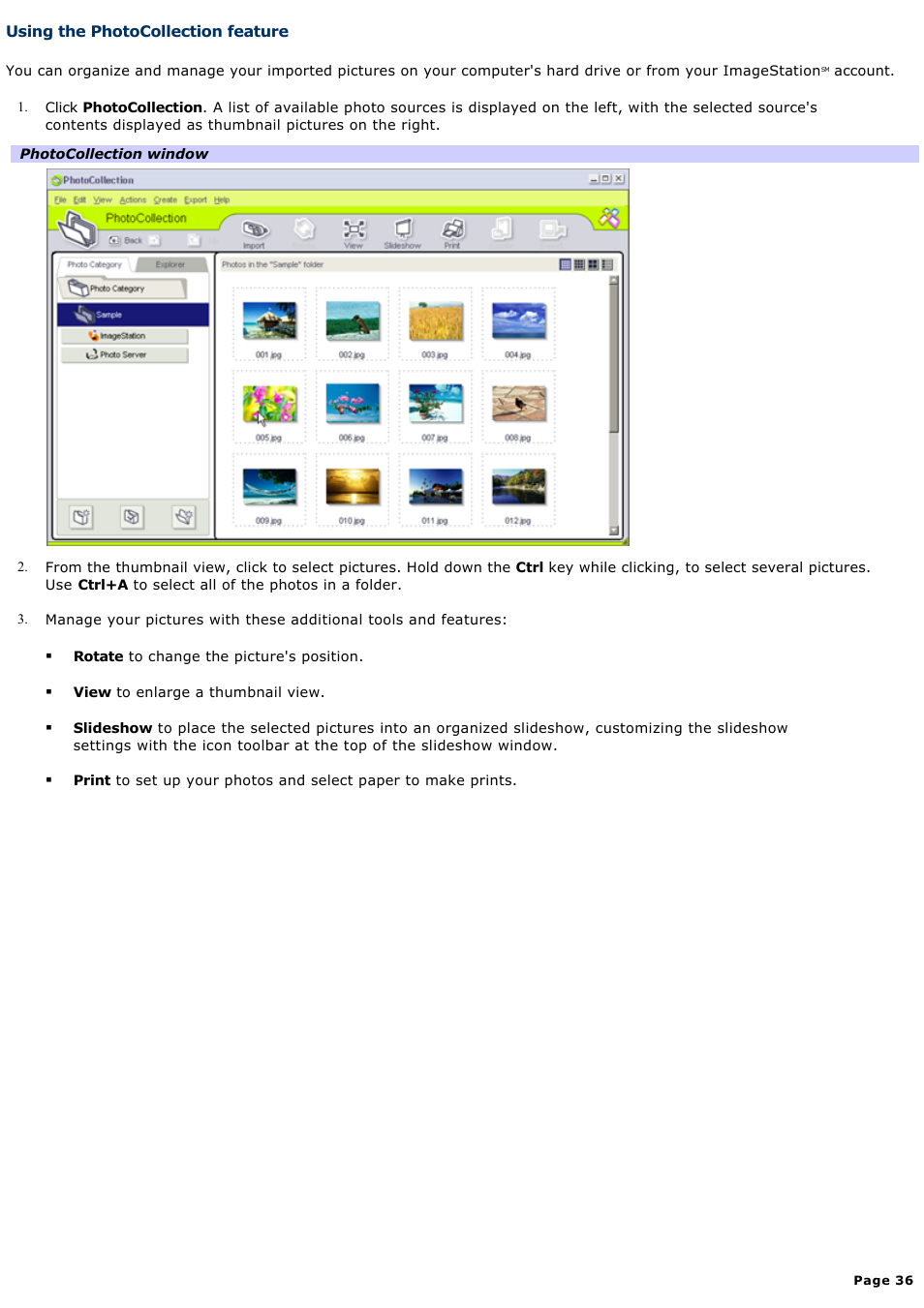 Using the photocollection feature | Sony PCV-RS221 User Manual | Page 36 / 114