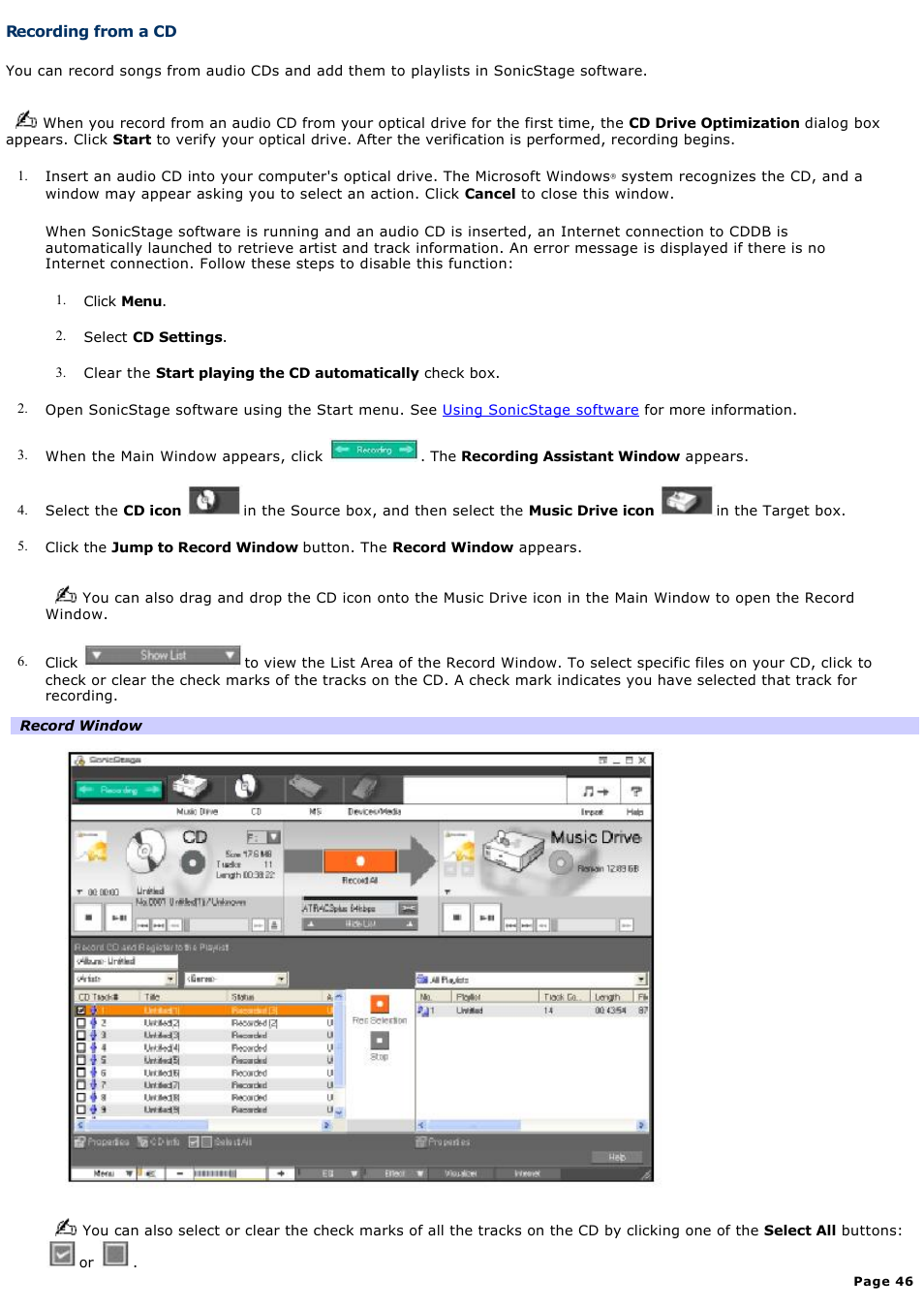 Recording from a cd | Sony PCV-RS221 User Manual | Page 46 / 114