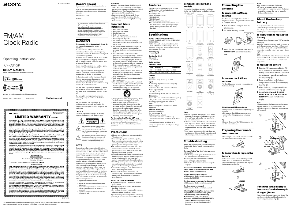 Sony ICF-CS10IP User Manual | 2 pages