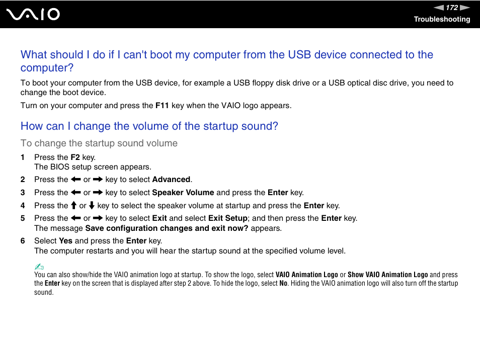 How can i change the volume of the startup sound | Sony VGN-SZ140 User Manual | Page 172 / 221