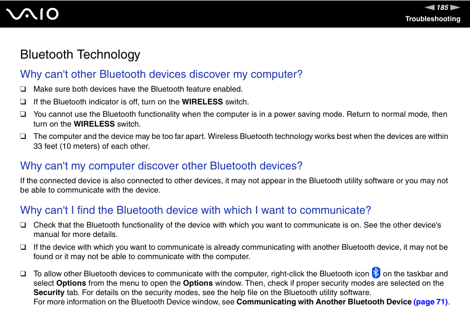 Bluetooth technology | Sony VGN-SZ140 User Manual | Page 185 / 221