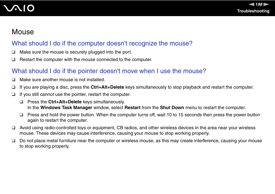 Mouse | Sony VGN-SZ140 User Manual | Page 198 / 221