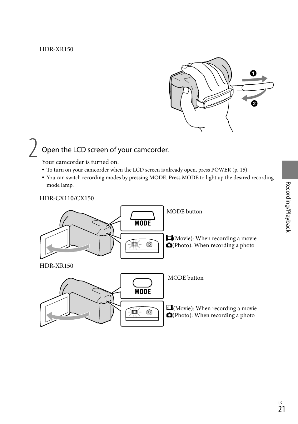 21), t | Sony HDR-XR150 User Manual | Page 21 / 109