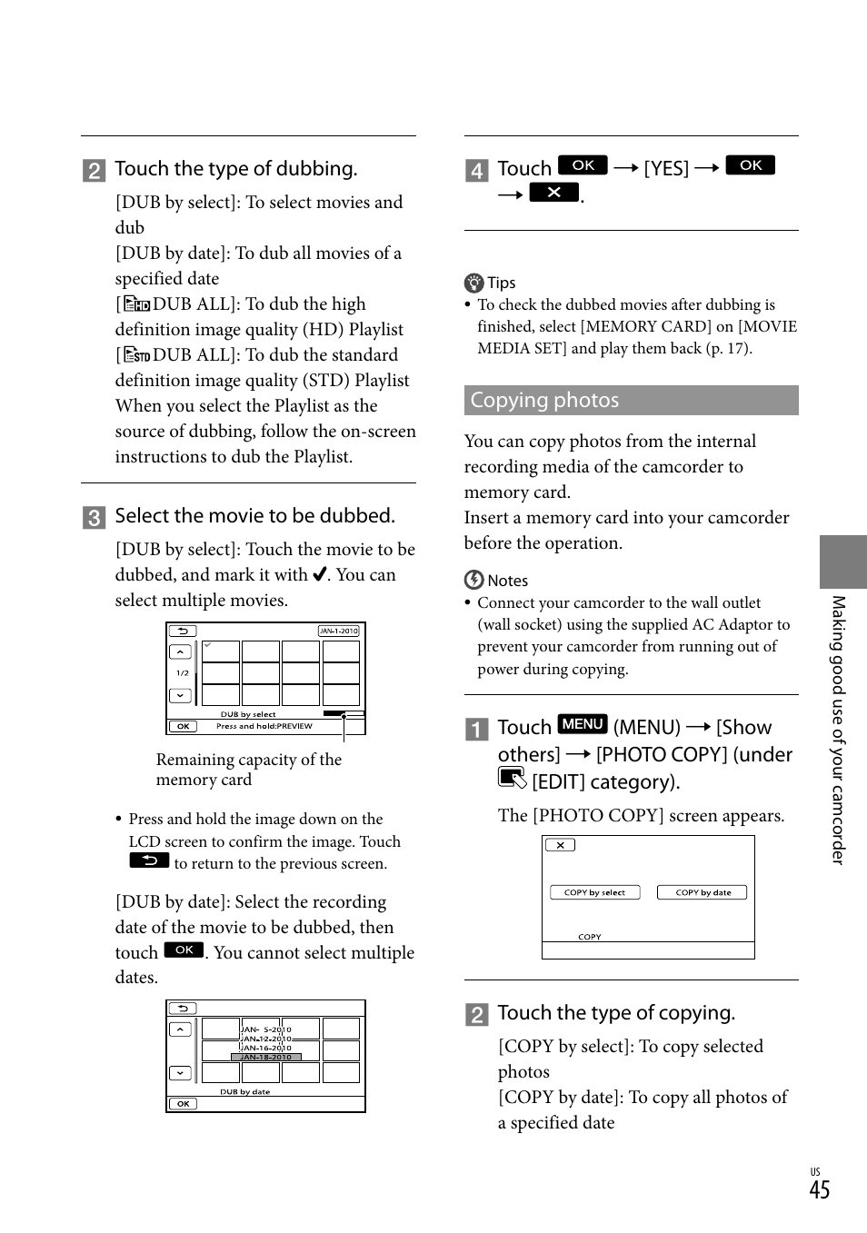 Copying photos | Sony HDR-XR150 User Manual | Page 45 / 109