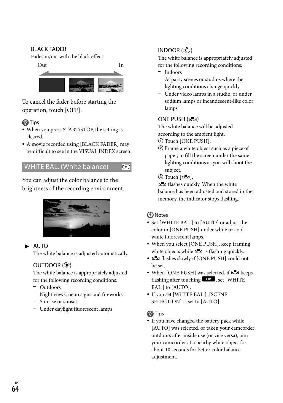 White bal. (white balance) | Sony HDR-XR150 User Manual | Page 64 / 109