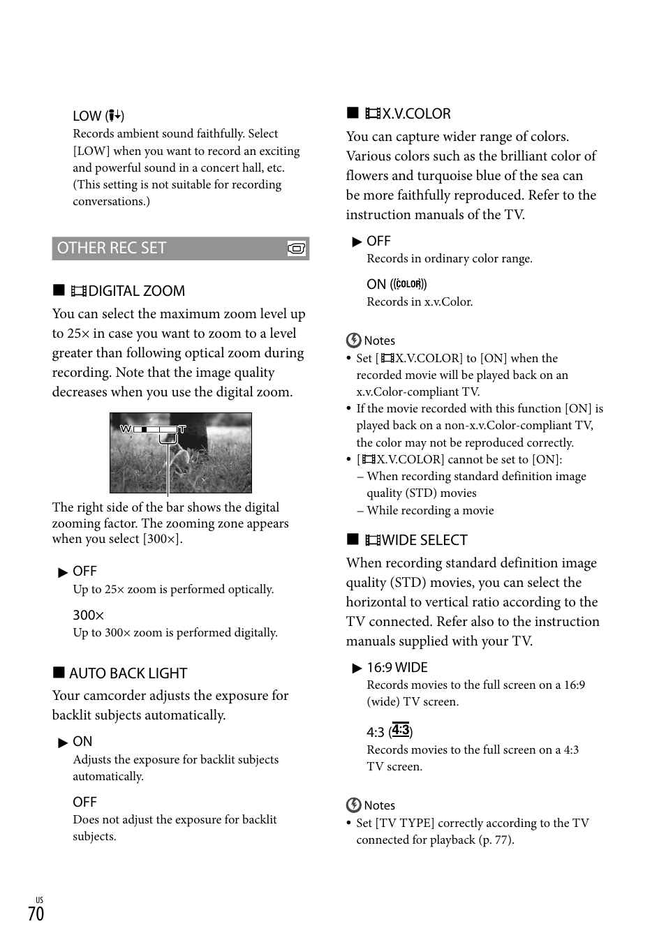 Other rec set | Sony HDR-XR150 User Manual | Page 70 / 109