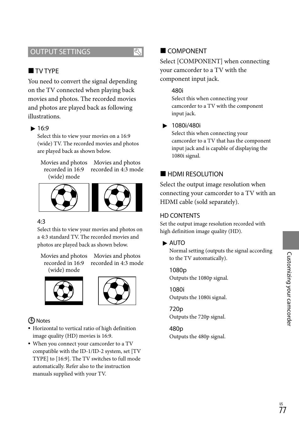 Output settings | Sony HDR-XR150 User Manual | Page 77 / 109