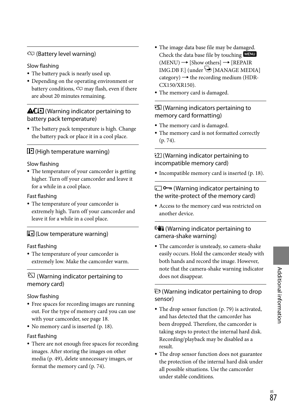 Sony HDR-XR150 User Manual | Page 87 / 109