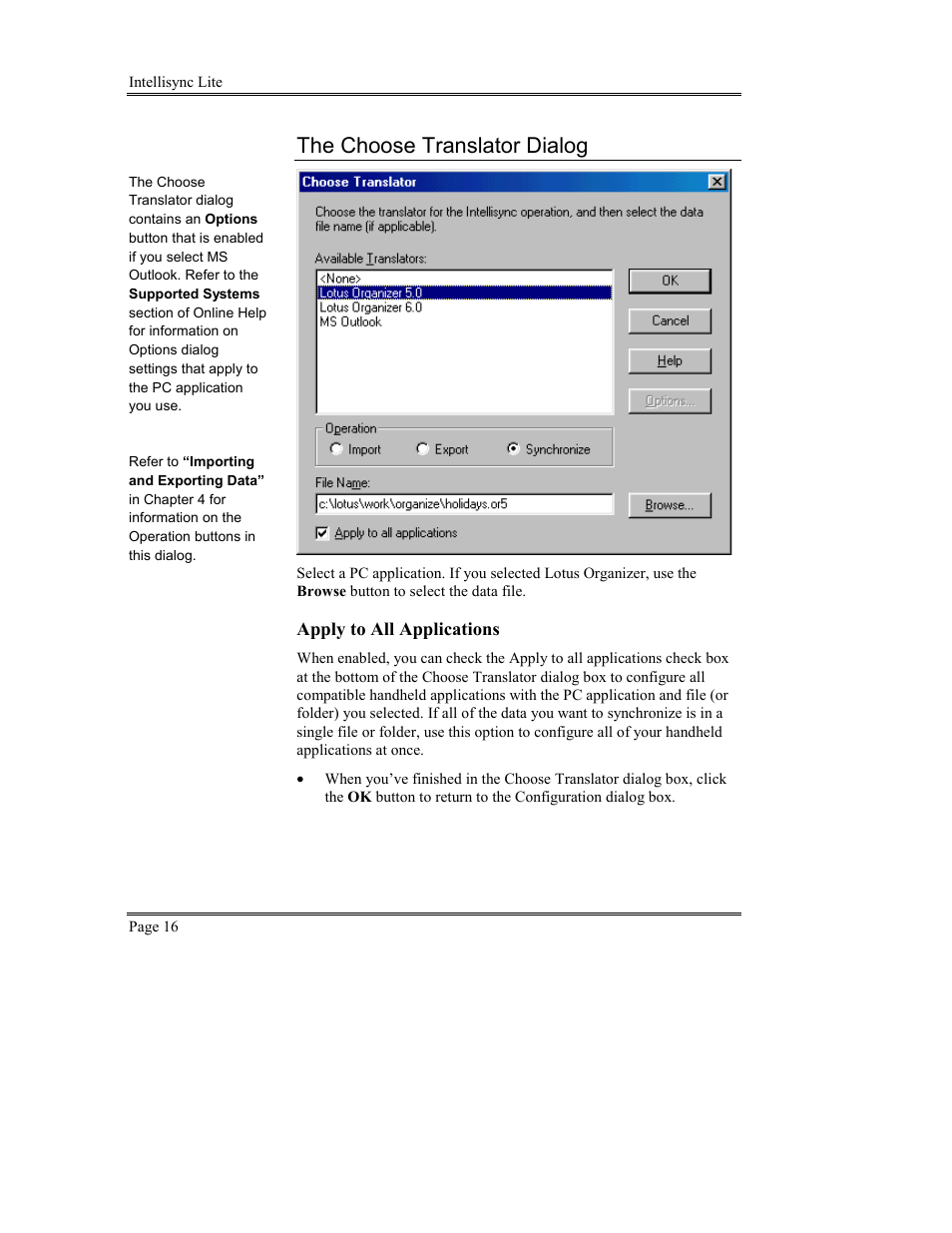 The choose translator dialog, Adding a user name | Sony PEG-TG50 User Manual | Page 16 / 53