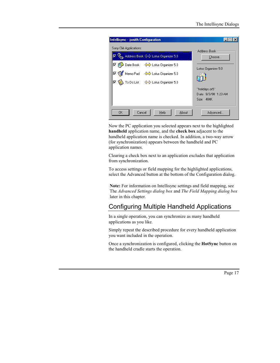 Configuring multiple handheld applications, Ynchronization and, Istory | Iles | Sony PEG-TG50 User Manual | Page 17 / 53