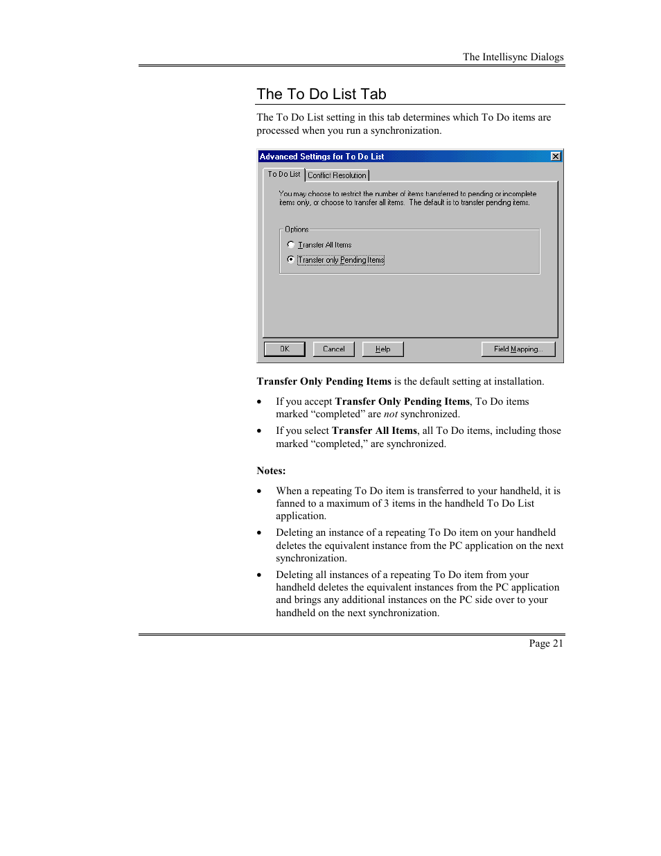 The to do list tab, Remote vs. local synchronization | Sony PEG-TG50 User Manual | Page 21 / 53