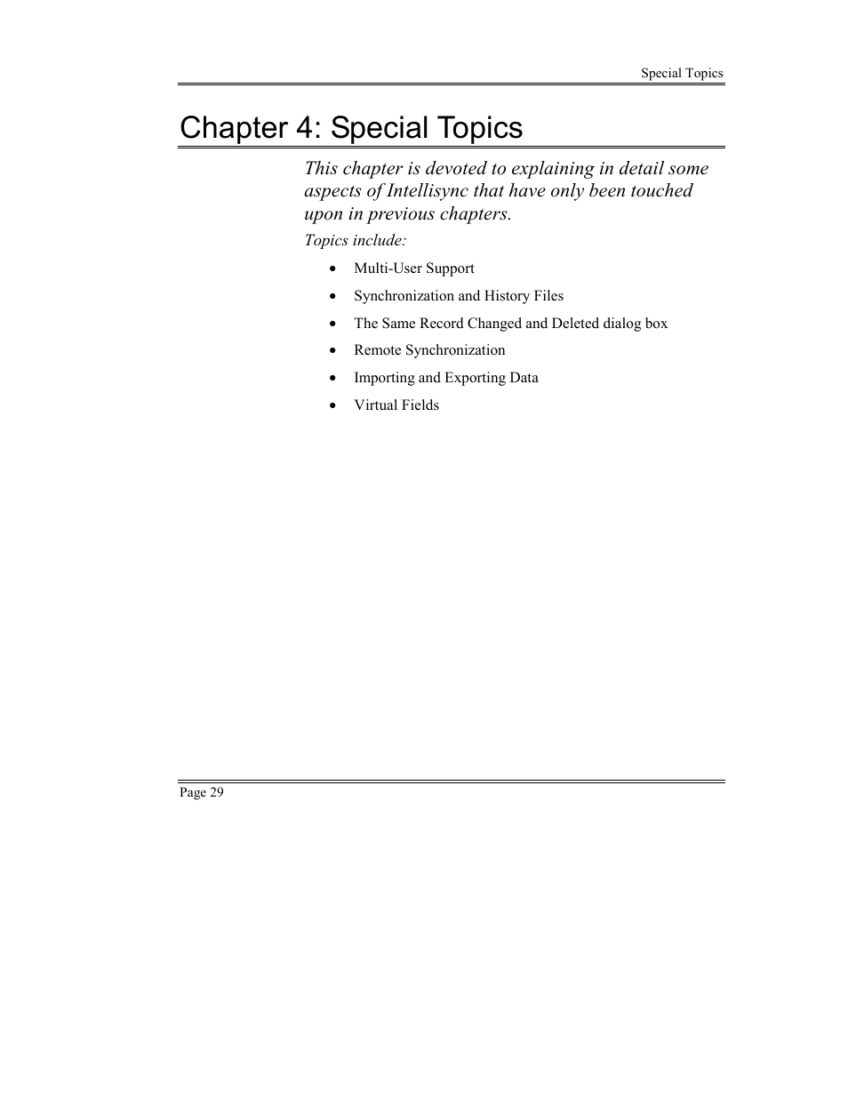 Special topics, Virtual fields in the date book and to do list, Chapter 4: special topics | Sony PEG-TG50 User Manual | Page 29 / 53