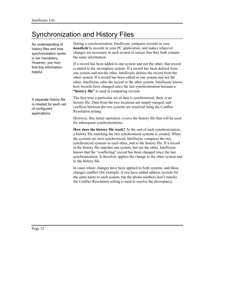 Synchronization and history files | Sony PEG-TG50 User Manual | Page 32 / 53