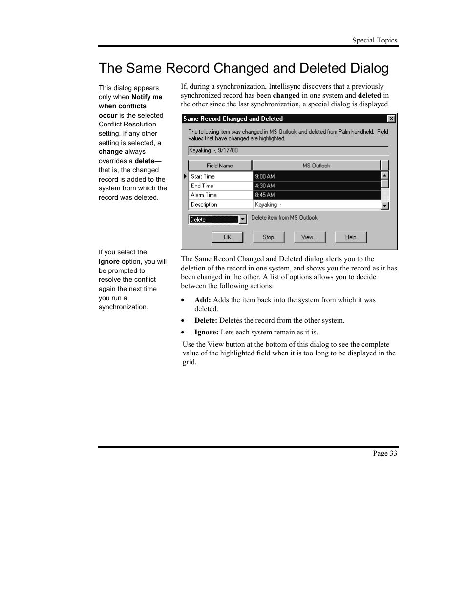 The same record changed and deleted dialog | Sony PEG-TG50 User Manual | Page 33 / 53