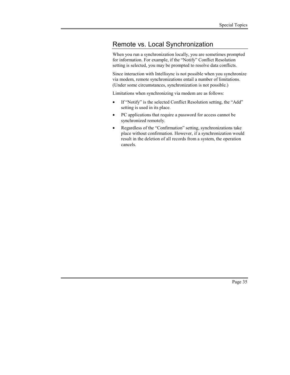 Remote vs. local synchronization | Sony PEG-TG50 User Manual | Page 35 / 53