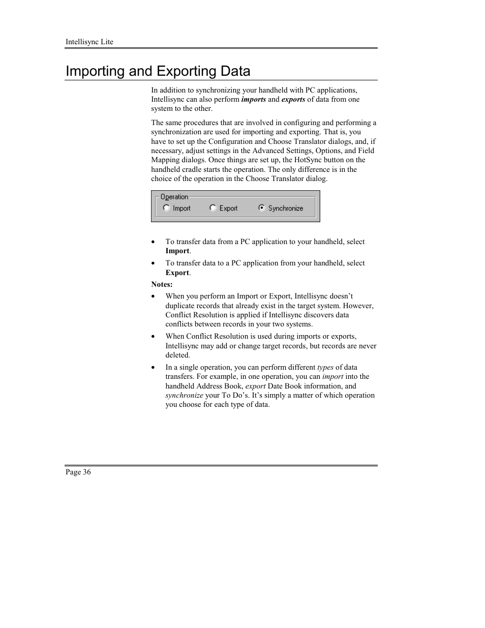 Importing and exporting data | Sony PEG-TG50 User Manual | Page 36 / 53