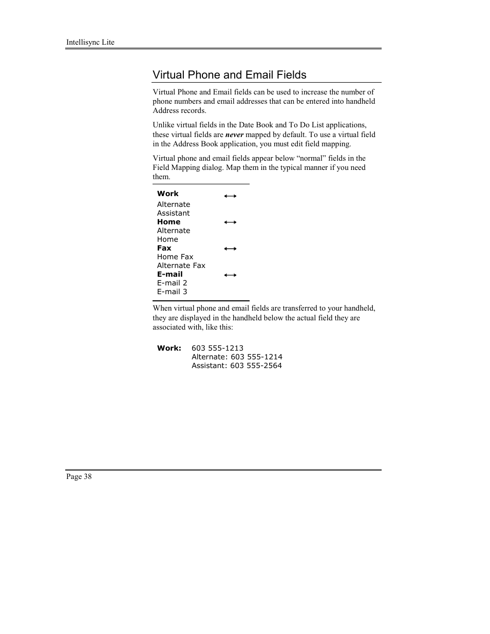 Virtual phone and email fields | Sony PEG-TG50 User Manual | Page 38 / 53