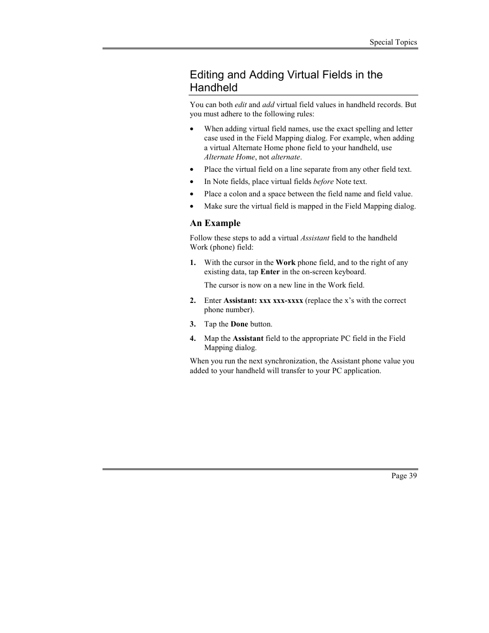Editing and adding virtual fields in the handheld | Sony PEG-TG50 User Manual | Page 39 / 53