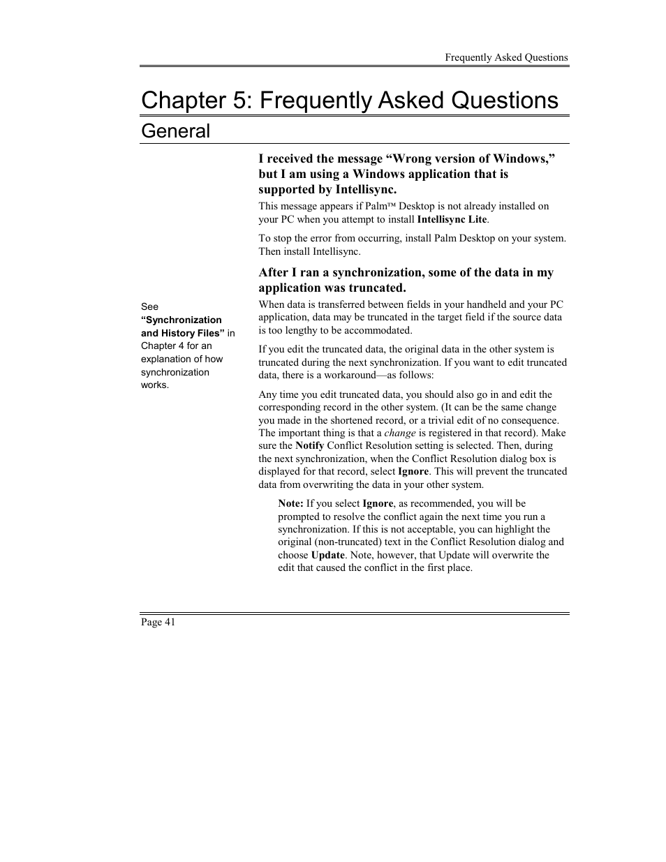 Frequently asked questions, General, Chapter 5: frequently asked questions | Sony PEG-TG50 User Manual | Page 41 / 53