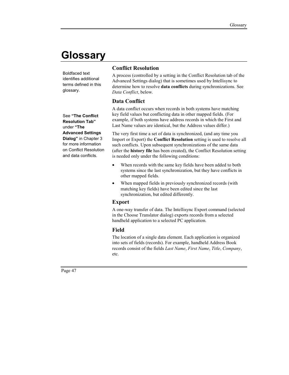 Help, Glossary | Sony PEG-TG50 User Manual | Page 47 / 53